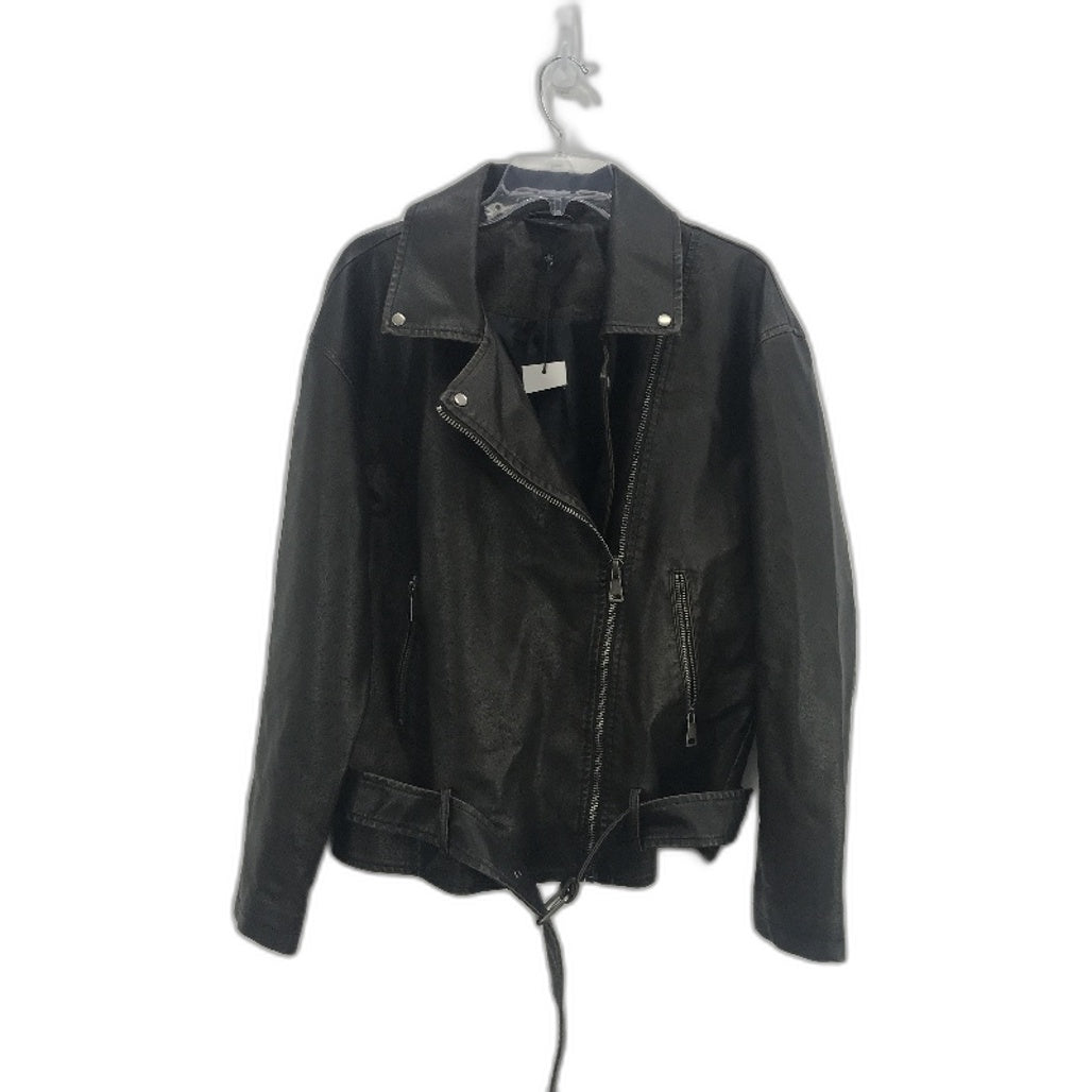 Alice In The Eve Distressed Look Brown Faux Leather Biker Jacket Ladies Sz M NEW