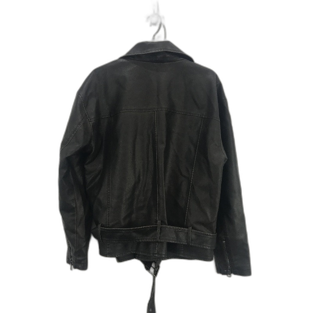 Alice In The Eve Distressed Look Brown Faux Leather Biker Jacket Ladies Sz M NEW