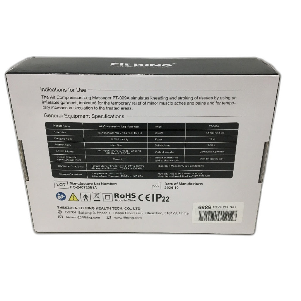 FIT KING FT-009A 2 Mode 3 Intensity Air Compression Leg Massager in Black NEW