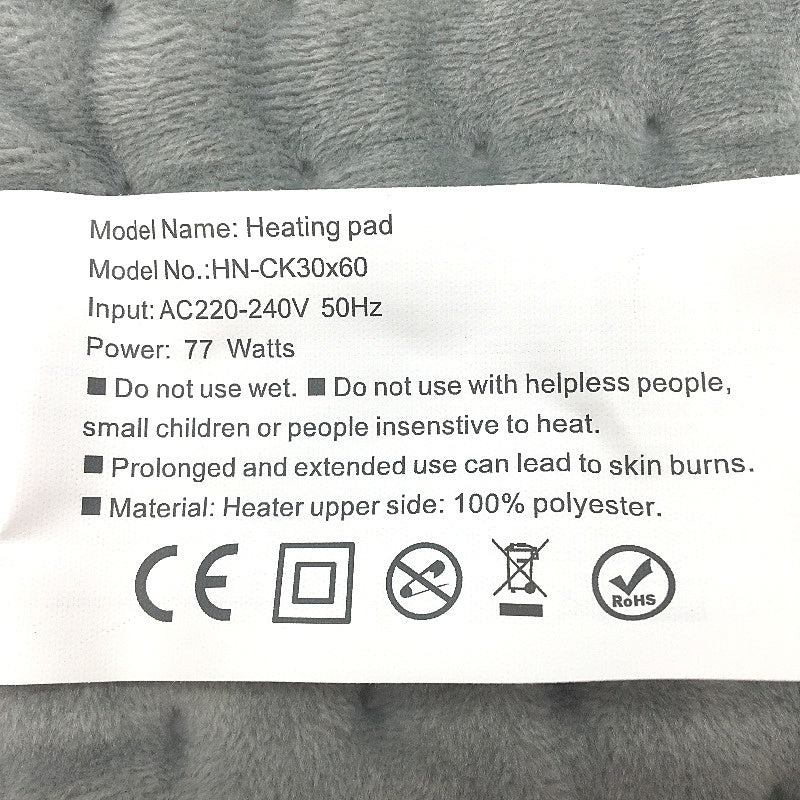 Soft Plush Comfort Electrical Heating Pad for Pain Relief in Grey 60x30cm NEW