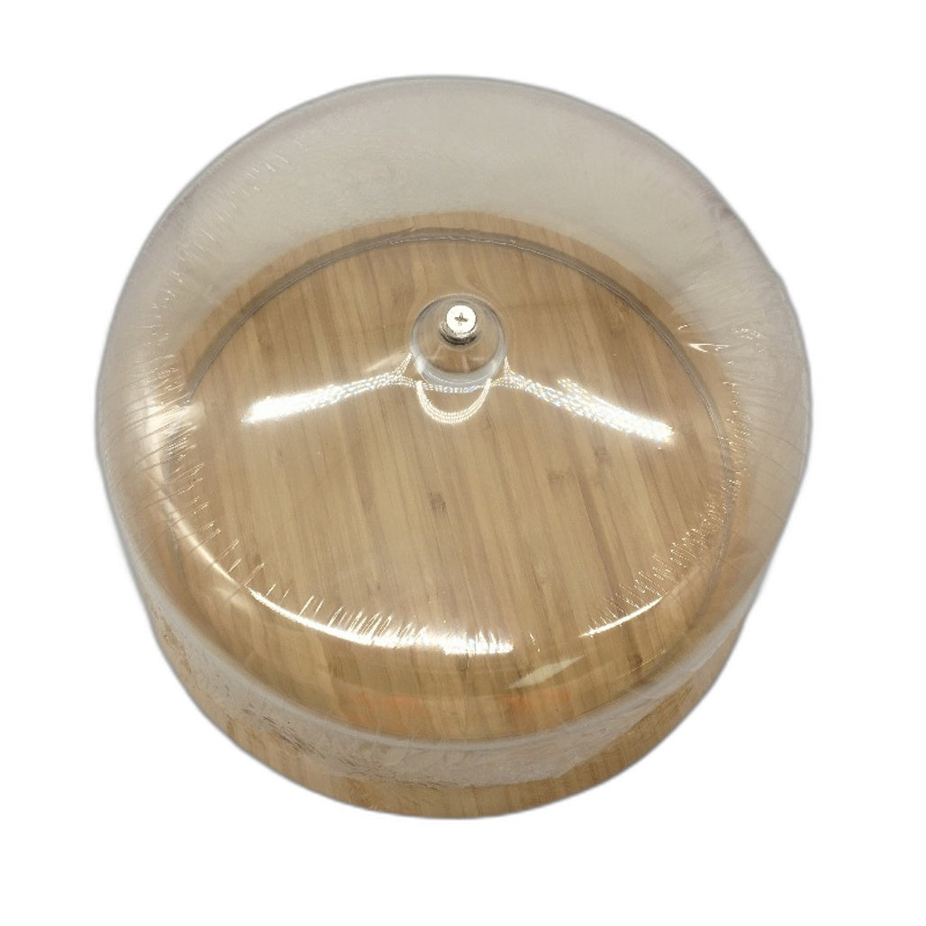 Gtouse Plastic Dome Cake Stand Acacia Wood Plate With Cover Display Tray