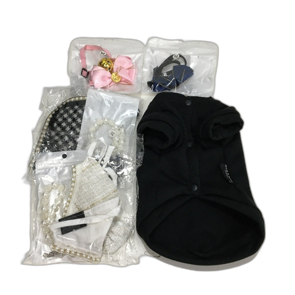 Milo & Mink 9 Pcs Black Fleece Doggy Sweater & Accessories Bundle Dog Size 2XS