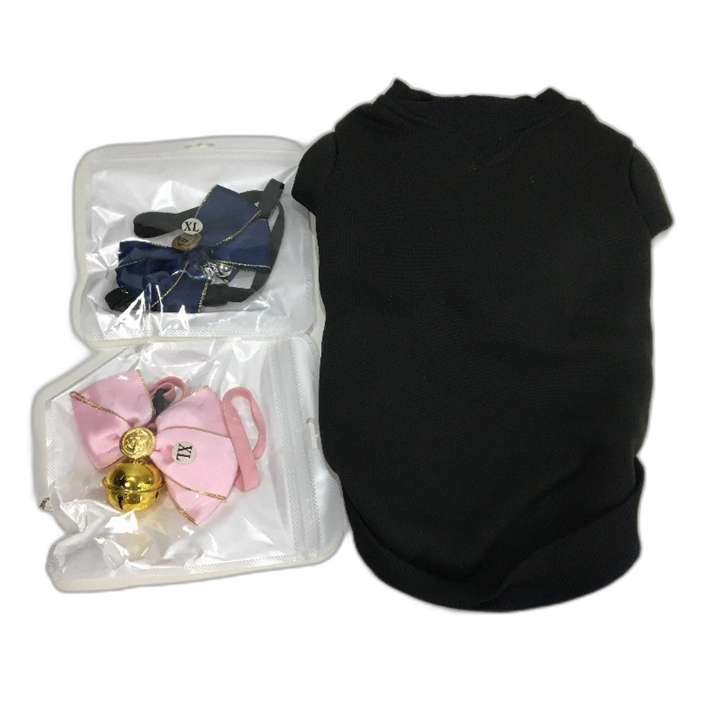 Milo & Mink 3 Pcs Black Fleece Doggy Sweater & Collars Bundle Dog Size Small