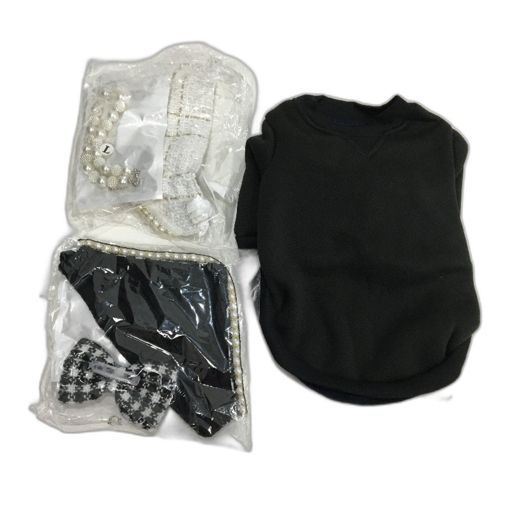 Milo & Mink 7 Pcs Black Fleece Doggy Sweater & Accessories Bundle Dog Size XS