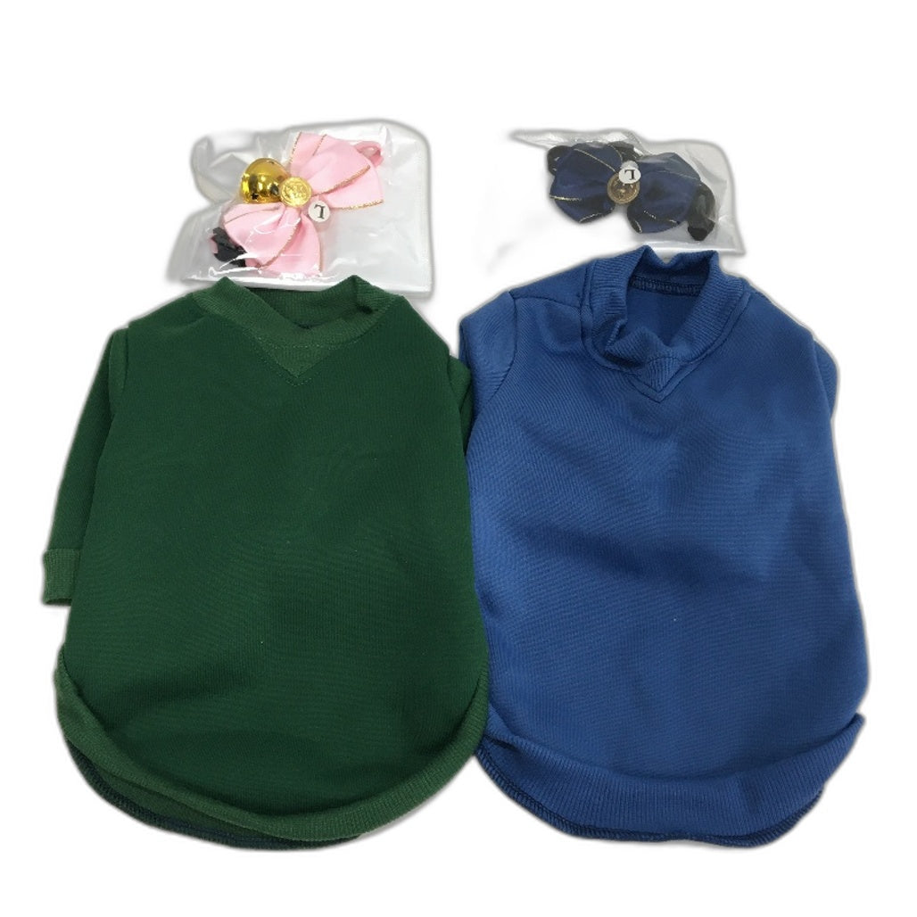 Milo & Mink 4 Pcs Blue&Green Fleece Doggy Sweaters & Collars Bundle Dog Size XS