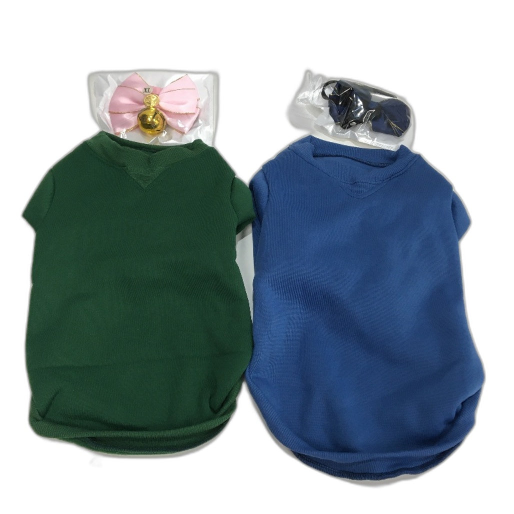 Milo & Mink 4 Pcs Blue&Green Fleece Doggy Sweaters & Collars Bundle Dog Size S