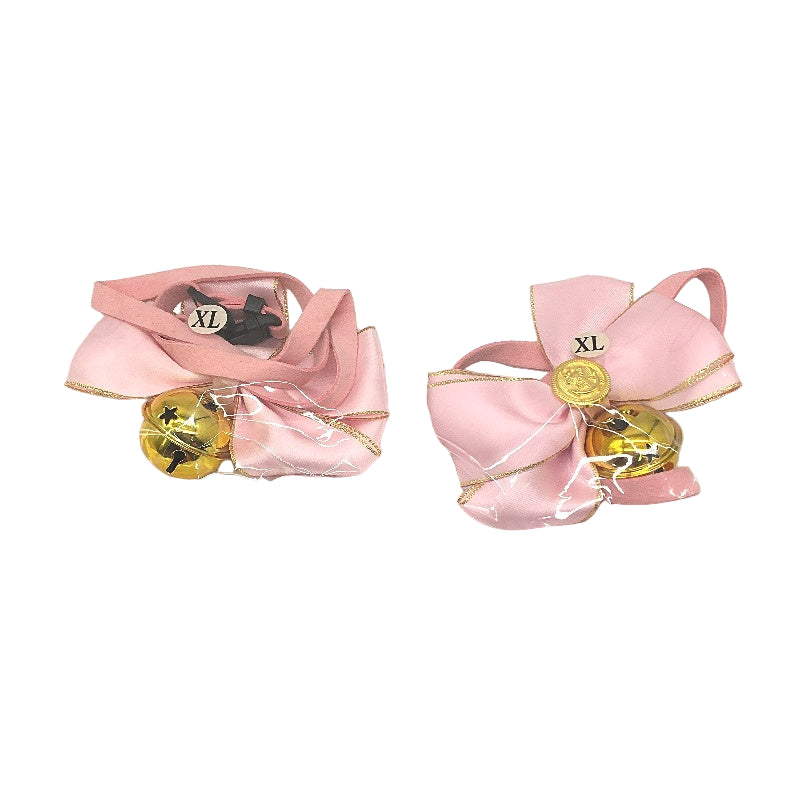 Milo & Mink 4 Pcs Black Fleece Doggy Jumper & Pink Bell Bow Collars Dog Sz Small