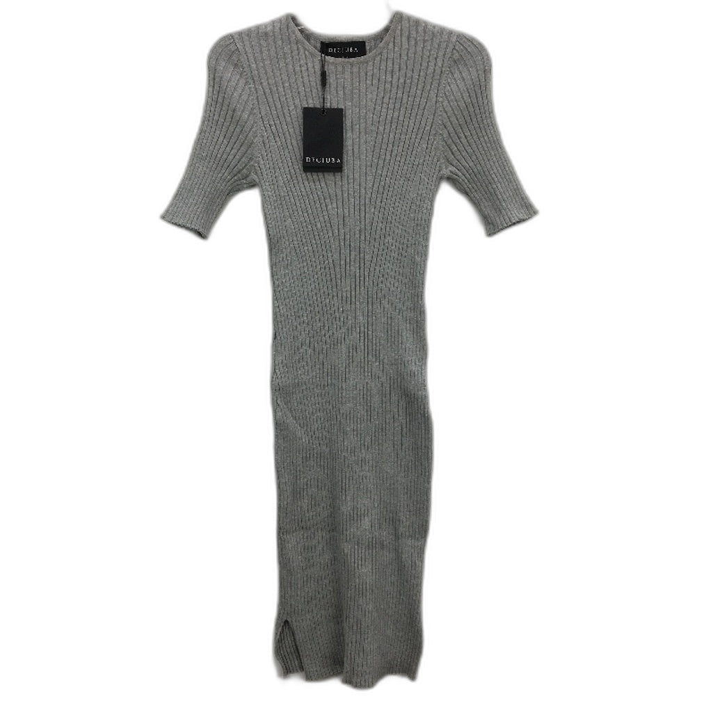 Decjuba Grey Round Neck Cotton Blend Stretchy Ribbed Knit Midi Dress Womens Sz S