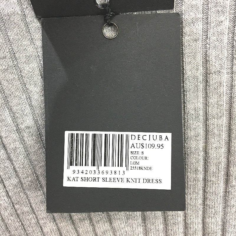 Decjuba Grey Round Neck Cotton Blend Stretchy Ribbed Knit Midi Dress Womens Sz S