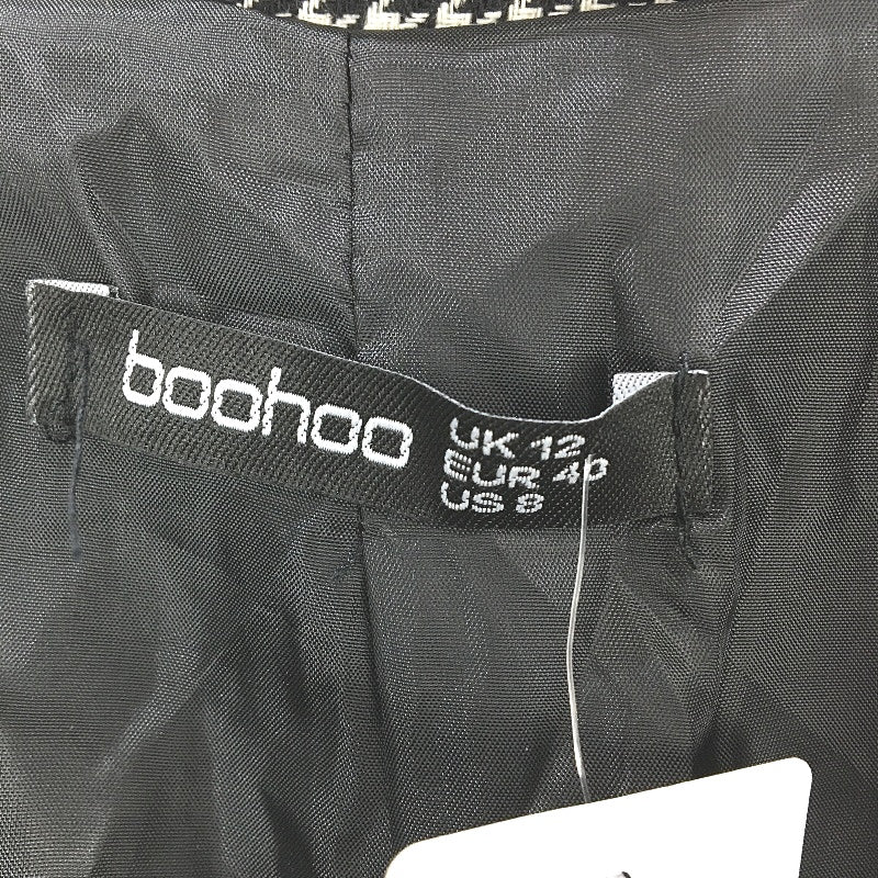 Boohoo Black & White Houndstooth Double Breasted Blazer Jacket Womens Sz 12 NEW