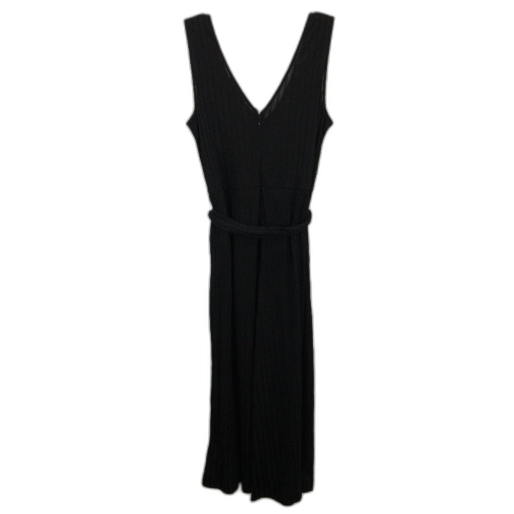 Sussan Sheer V Neck Belted Ribbed Knit Flowy Jumpsuit Black Womens Size S NEW