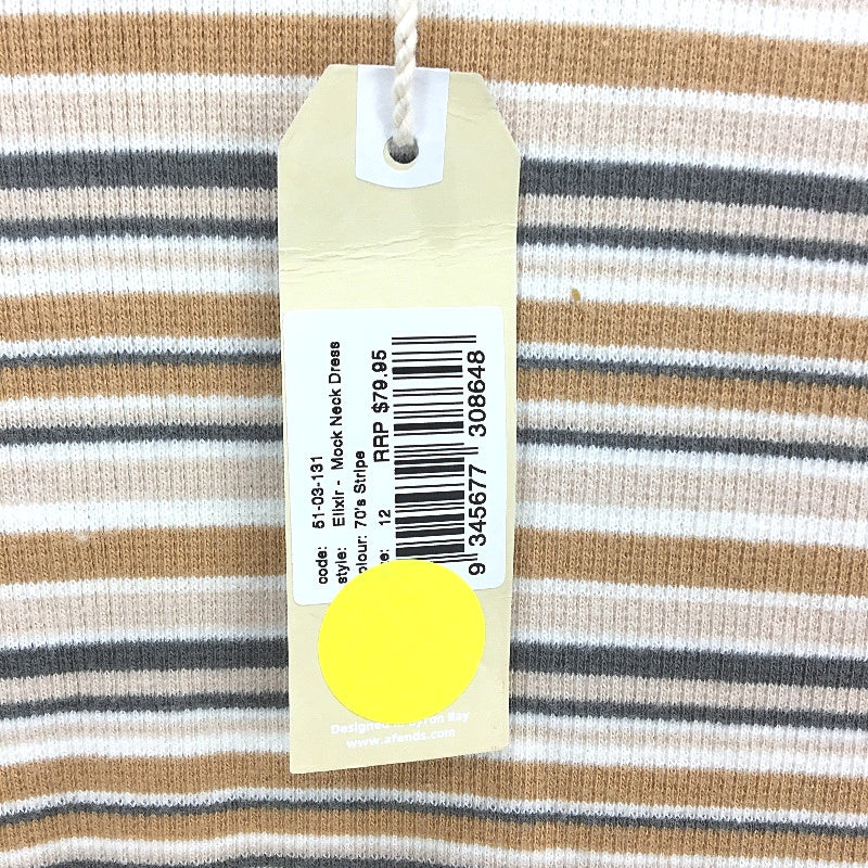 Afends Short Sleeve Stretchy Knitted Horizontal Stripe Mini Dress Womens Size 12