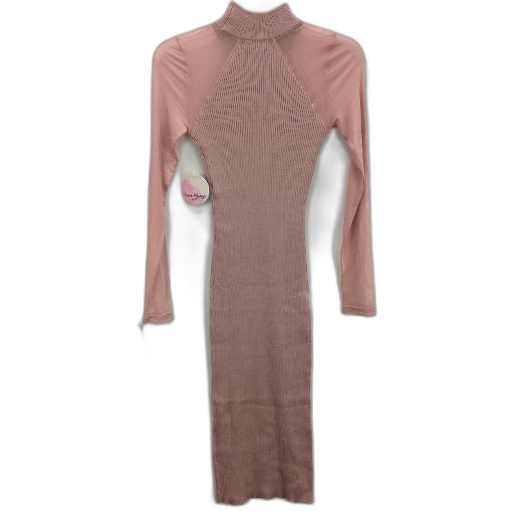 Love Always Pink Mesh Long Sleeve Ribbed High Neck Knit Midi Dress Womens Size S