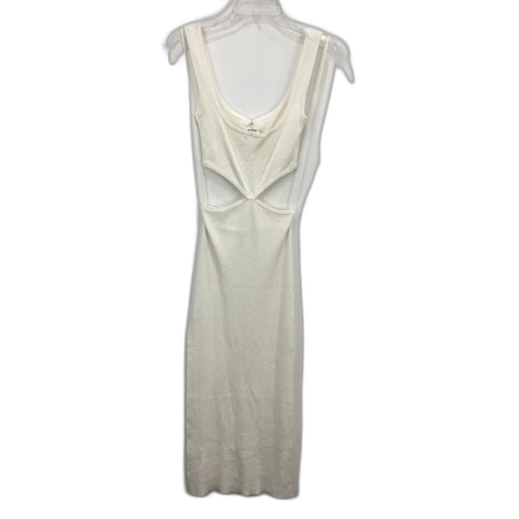 Glassons White Ribbed Sleeveless Cut Out Waist Knit Midi Dress Womens Size S NEW