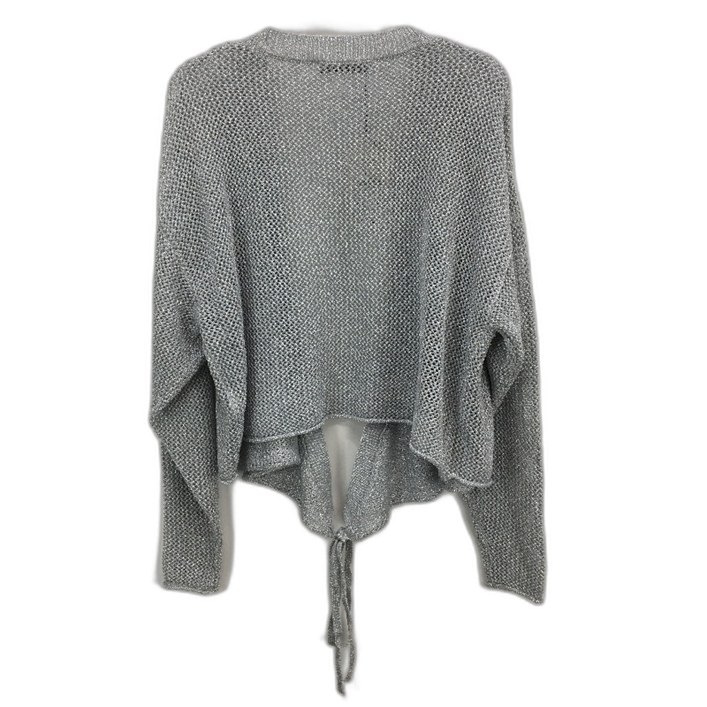 Zara Long Sleeve Hollow Knitted Tie Front Cardigan Silver Womens Size S NEW