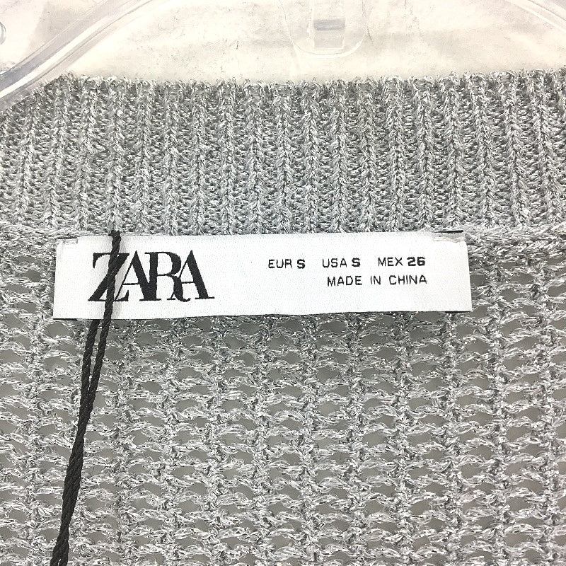 Zara Long Sleeve Hollow Knitted Tie Front Cardigan Silver Womens Size S NEW