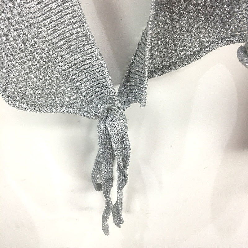 Zara Long Sleeve Hollow Knitted Tie Front Cardigan Silver Womens Size S NEW