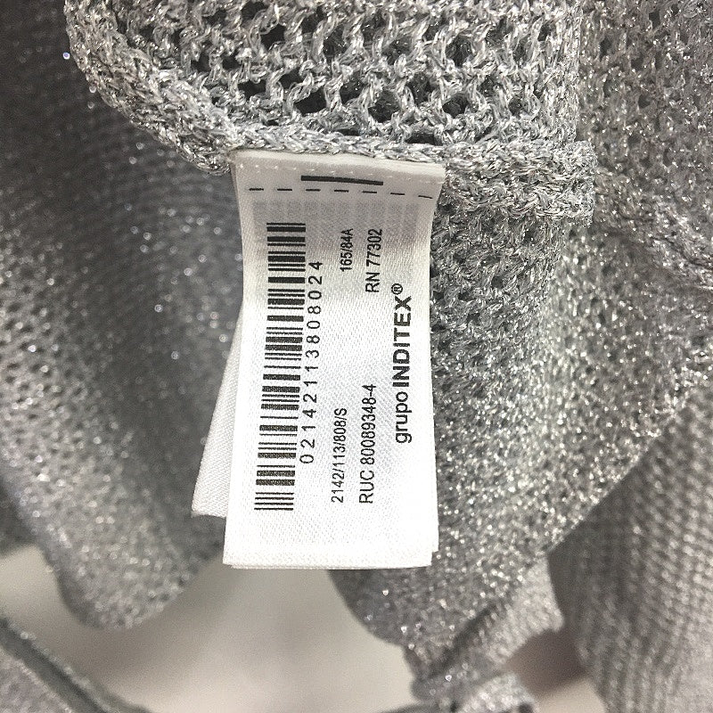 Zara Long Sleeve Hollow Knitted Tie Front Cardigan Silver Womens Size S NEW