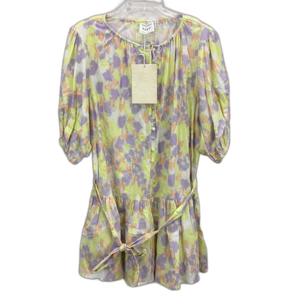 Sabo Short Sleeve Pastel Button Up Belted Flowy Summer Mini Dress Womens Sizw S