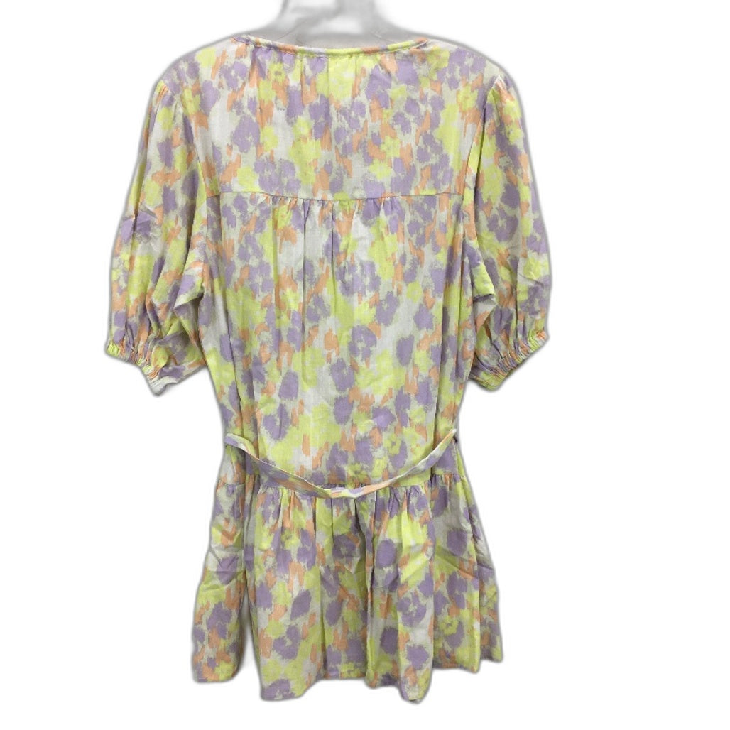 Sabo Short Sleeve Pastel Button Up Belted Flowy Summer Mini Dress Womens Sizw S