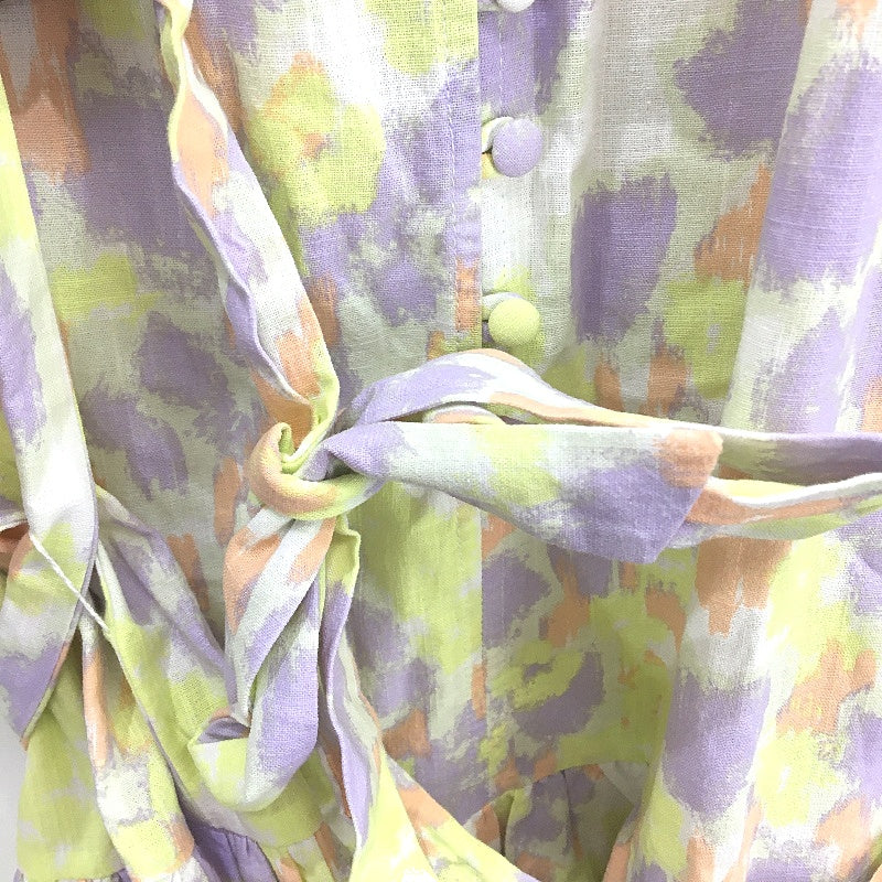 Sabo Short Sleeve Pastel Button Up Belted Flowy Summer Mini Dress Womens Sizw S