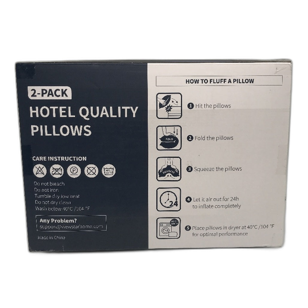 Viewstar 2 Pack Standard Hotel Quality Down Alternative Bed Pillows in White NEW