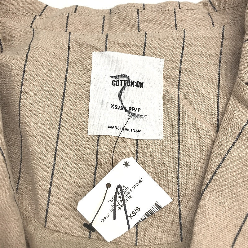 Cotton On Peta Pinstripe Stone Linen Blend June Blazer Jacket Ladies Sz XS/S NEW