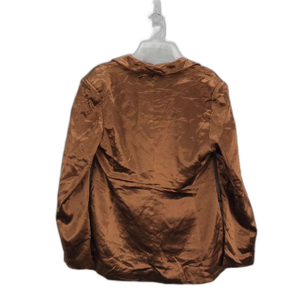 Shein Sexy Bronze Silky Satin Feel Single Button Blazer Jacket Ladies Size L NEW