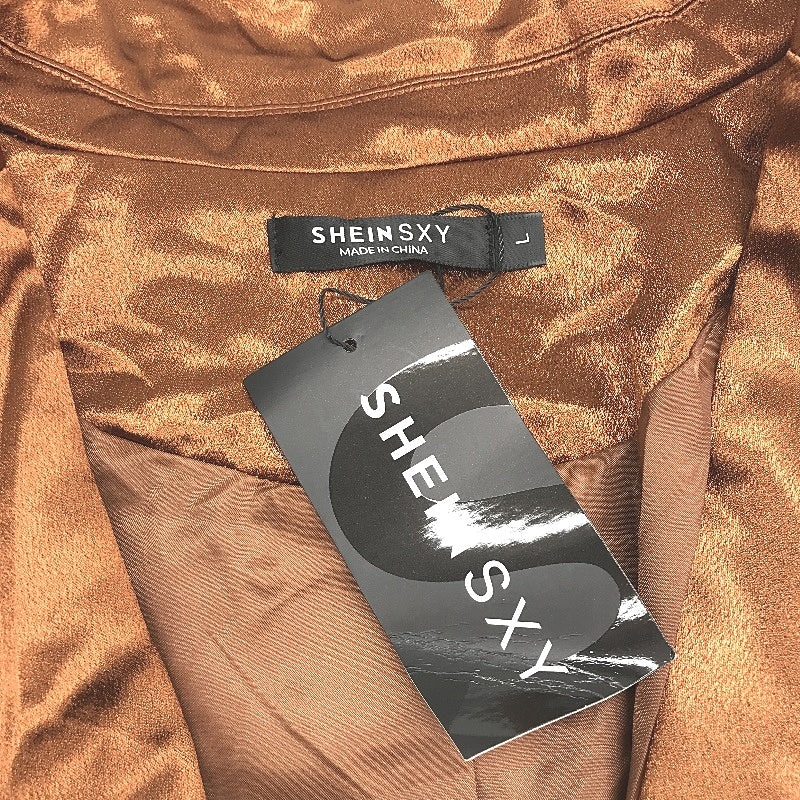 Shein Sexy Bronze Silky Satin Feel Single Button Blazer Jacket Ladies Size L NEW