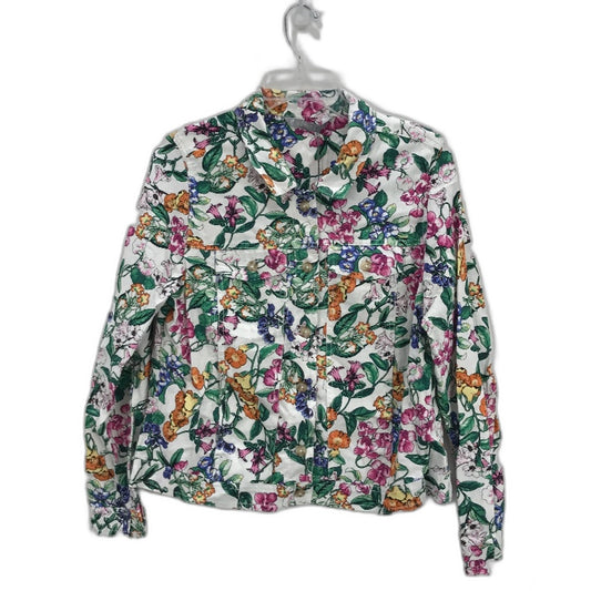 Katies White & Bright Floral Linen Blend Lightweight Jacket Ladies Size 12 NEW