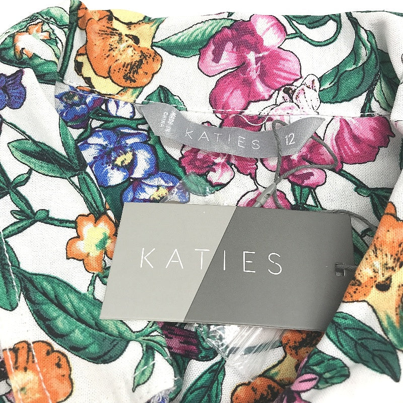 Katies White & Bright Floral Linen Blend Lightweight Jacket Ladies Size 12 NEW