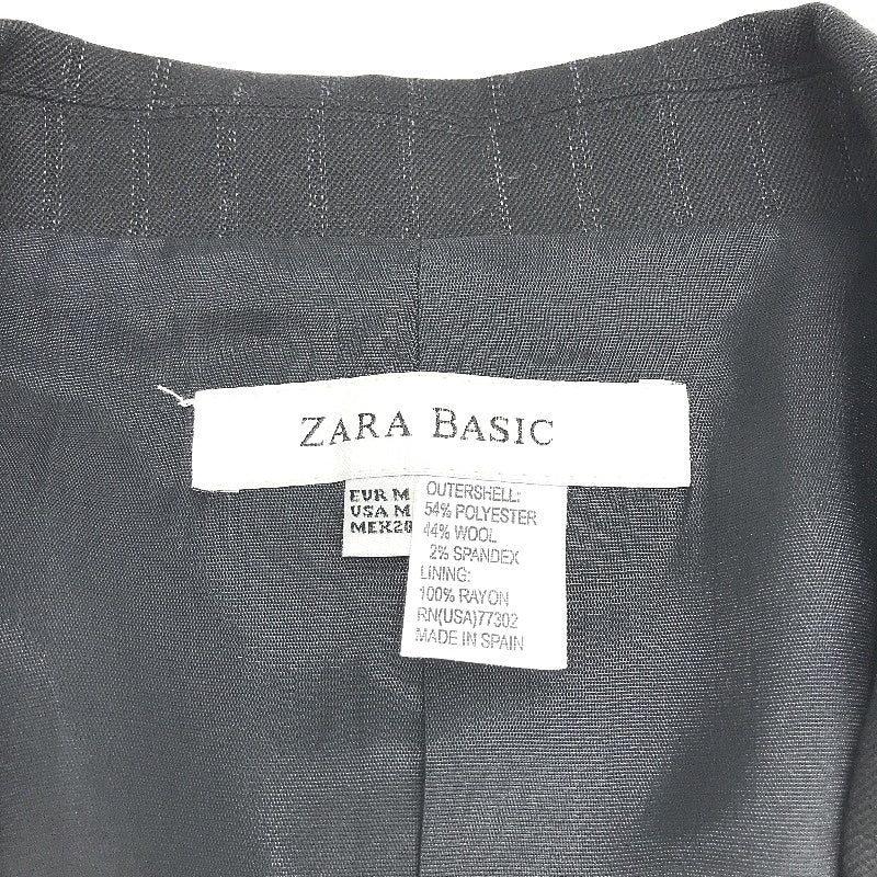 Zara Basic Black Pinstripe Wool Blend Single Button Blazer Jacket Ladies Size M