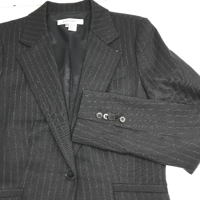 Zara Basic Black Pinstripe Wool Blend Single Button Blazer Jacket Ladies Size M
