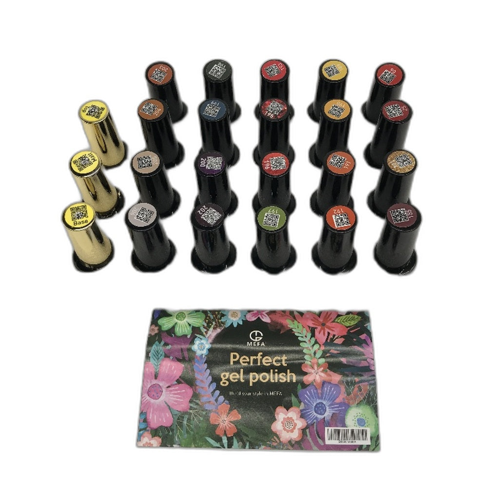MEFA 20 Colors Soak Off Gel Nail Polish 3 Top Bases Glitter & Plain 23Pc Kit NEW