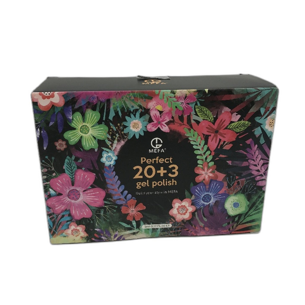 MEFA 20 Colors Soak Off Gel Nail Polish 3 Top Bases Glitter & Plain 23Pc Kit NEW