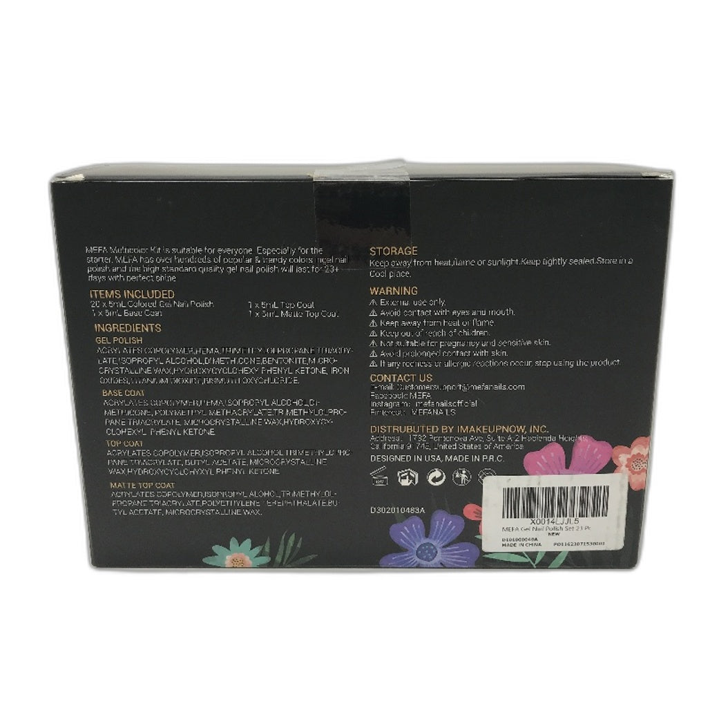 MEFA 20 Colors Soak Off Gel Nail Polish 3 Top Bases Glitter & Plain 23Pc Kit NEW