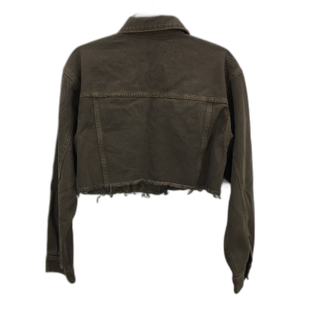 Insight Brown Fade Short Cropped Long Sleeve Raw Hem Denim Shacket Size XS NEW