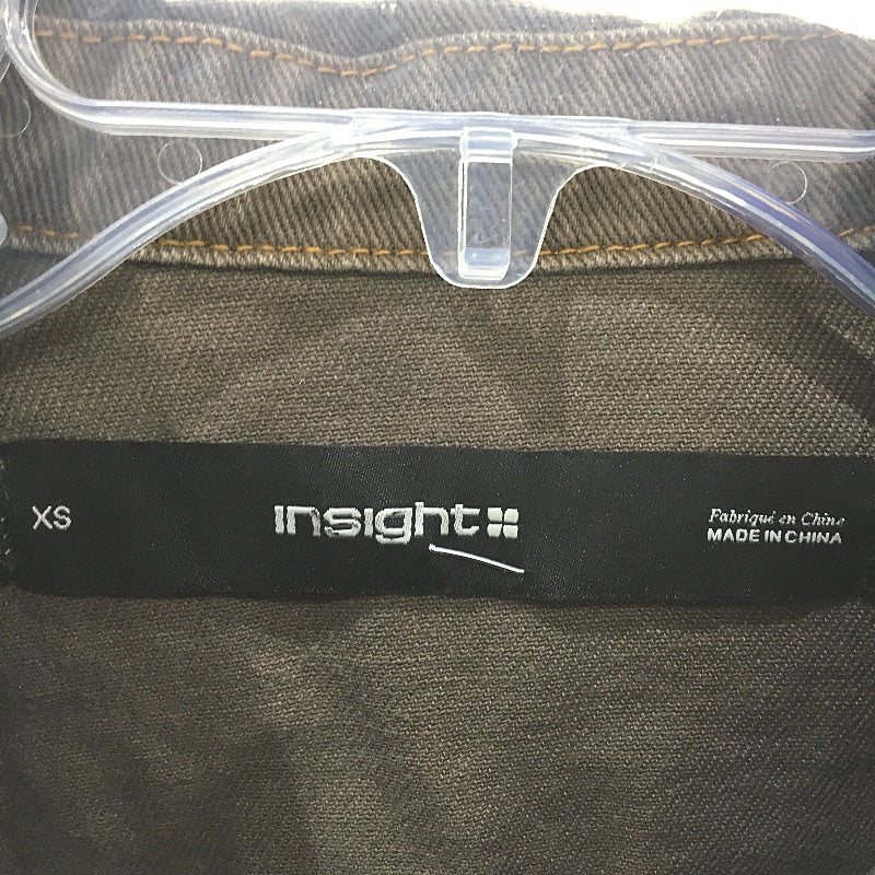 Insight Brown Fade Short Cropped Long Sleeve Raw Hem Denim Shacket Size XS NEW