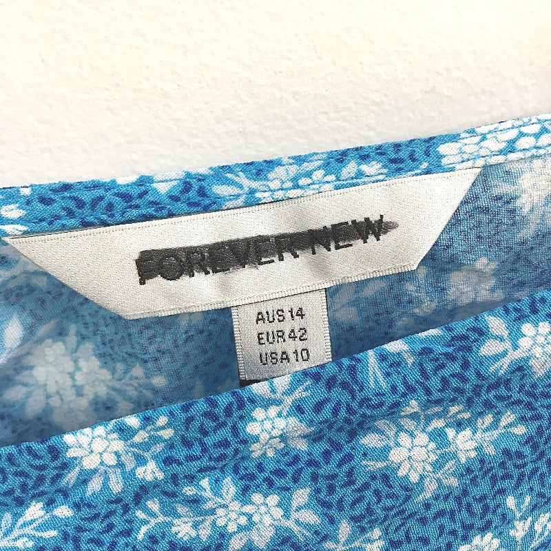 Forever New Emilia Flippy V Neck Blue Floral Mini Dress Ladies Size AU 14 NEW