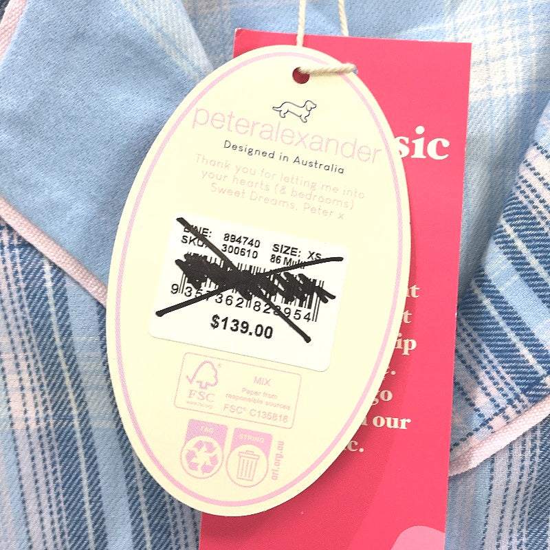 Peter Alexander Checkered Blue Flannelette Longsleeve PJ Set Ladies Size XS NEW