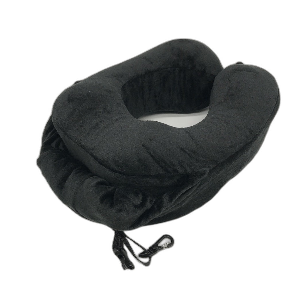 FLYWISH Soft Velvet Black Travel Pillow with Hood incl Ear Plugs Size Medium NEW