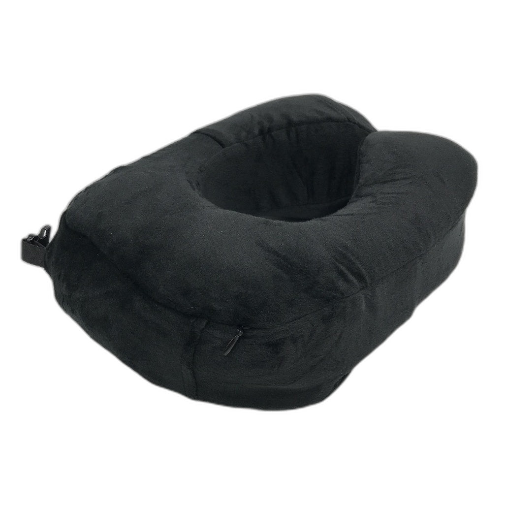 FLYWISH Soft Velvet Black Travel Pillow with Hood incl Ear Plugs Size Medium NEW