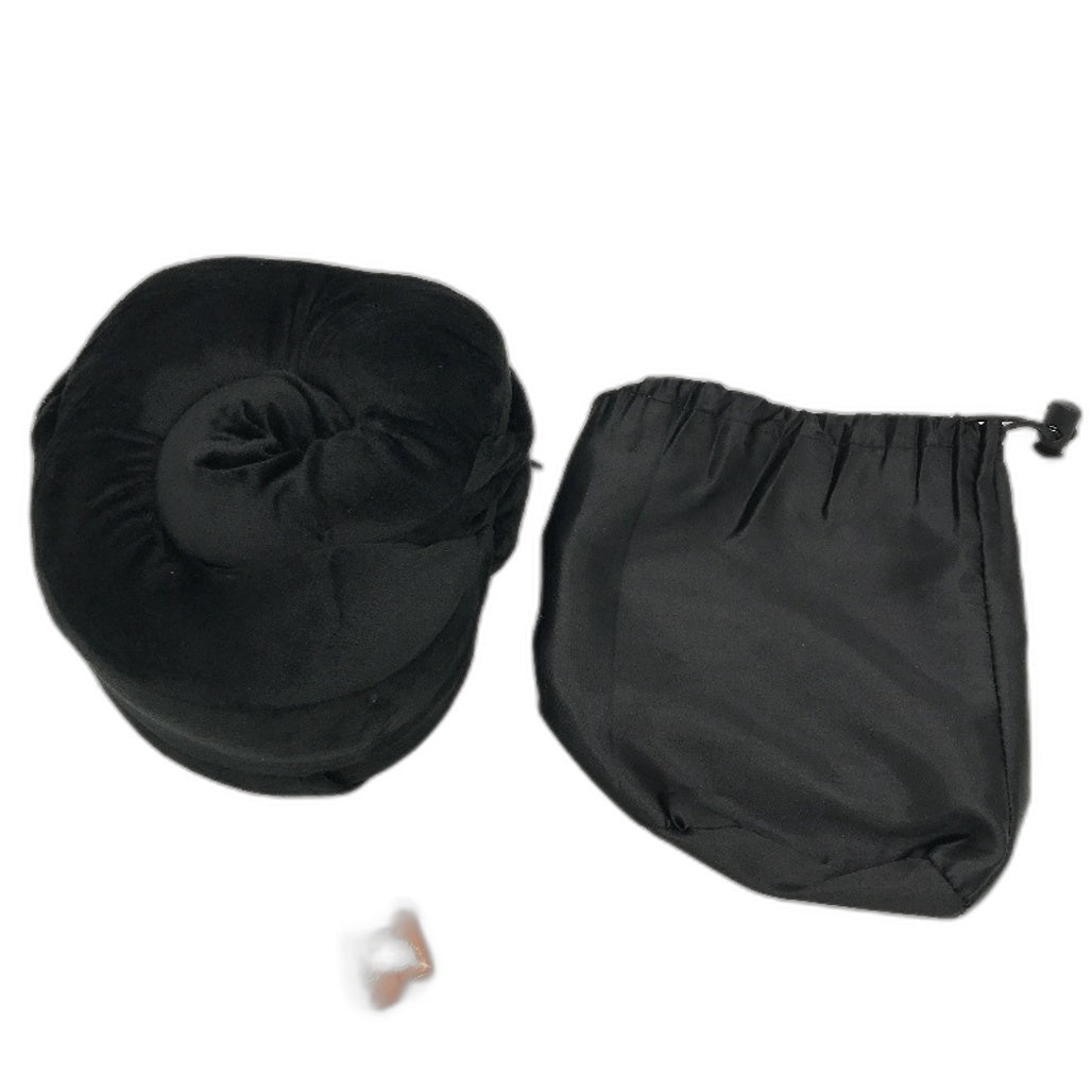 FLYWISH Soft Velvet Black Travel Pillow with Hood incl Ear Plugs Size Medium NEW