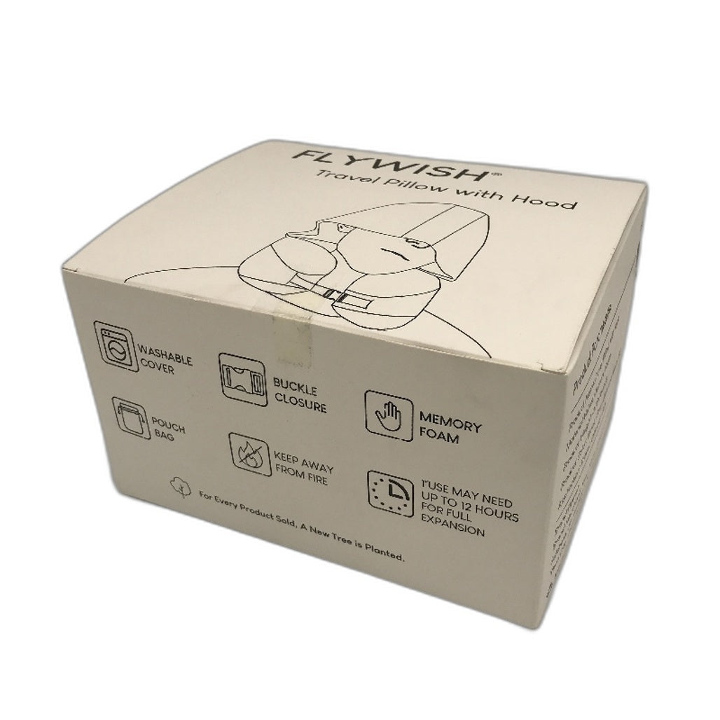 FLYWISH Soft Velvet Black Travel Pillow with Hood incl Ear Plugs Size Medium NEW