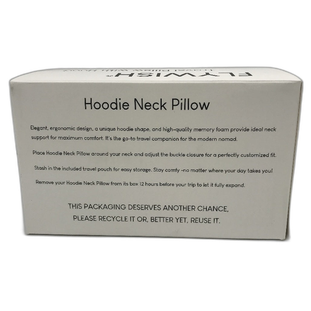 FLYWISH Soft Velvet Black Travel Pillow with Hood incl Ear Plugs Size Medium NEW