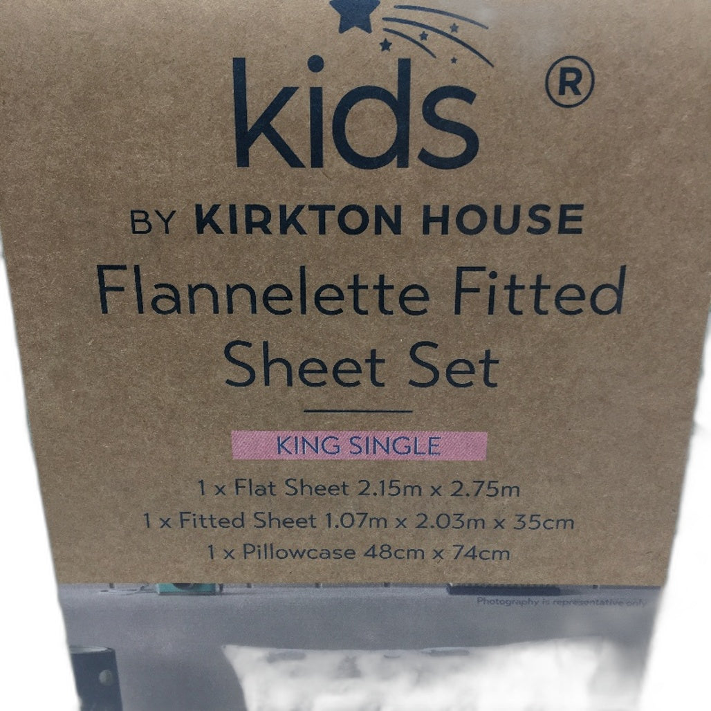 Kids by Kirkton House Floral Flannelette Fitted Sheet Set KING SINGLE Bed NEW