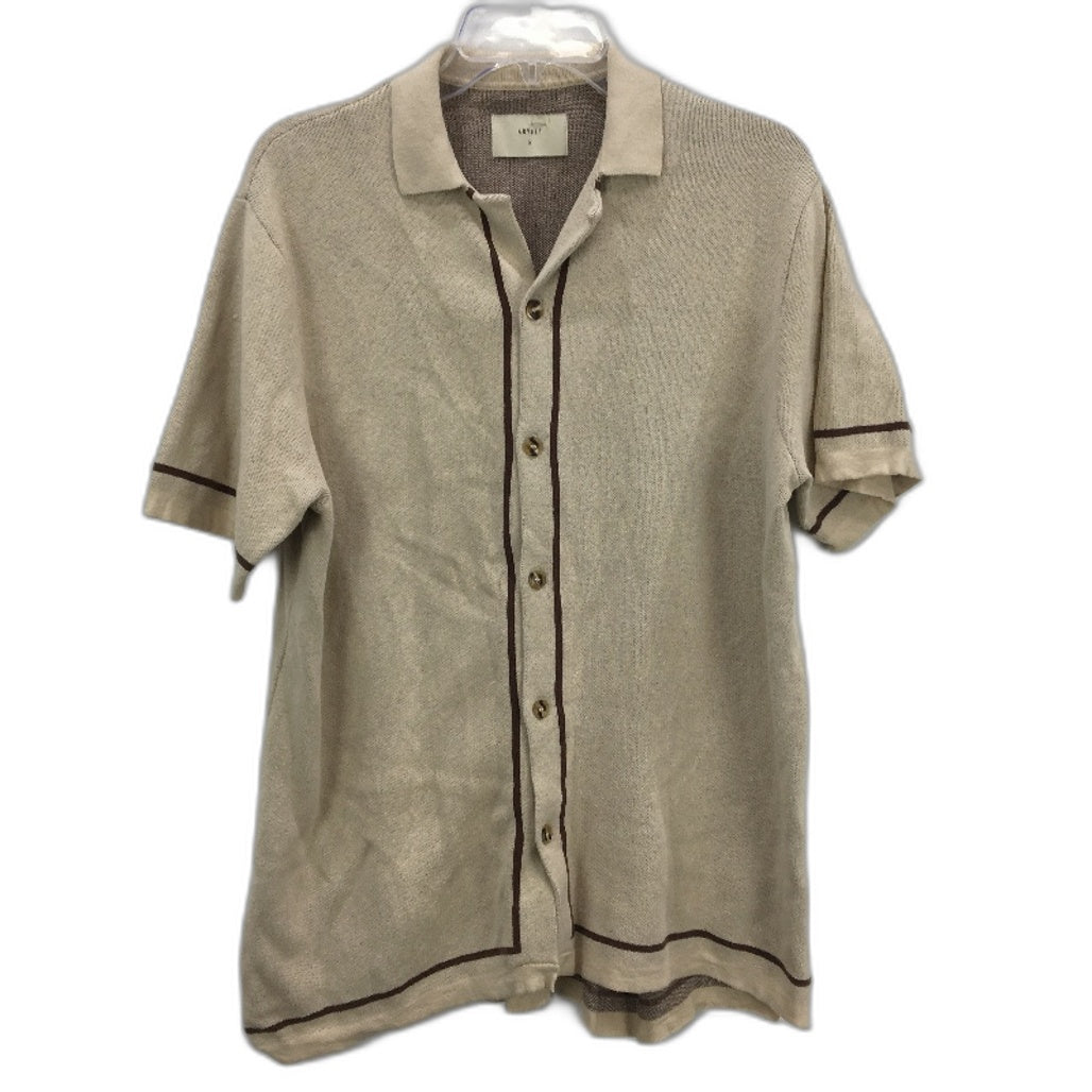 Arvust Beige & Brown Retro Style Knit 100% Cotton Shirt Mens Size Medium NEW