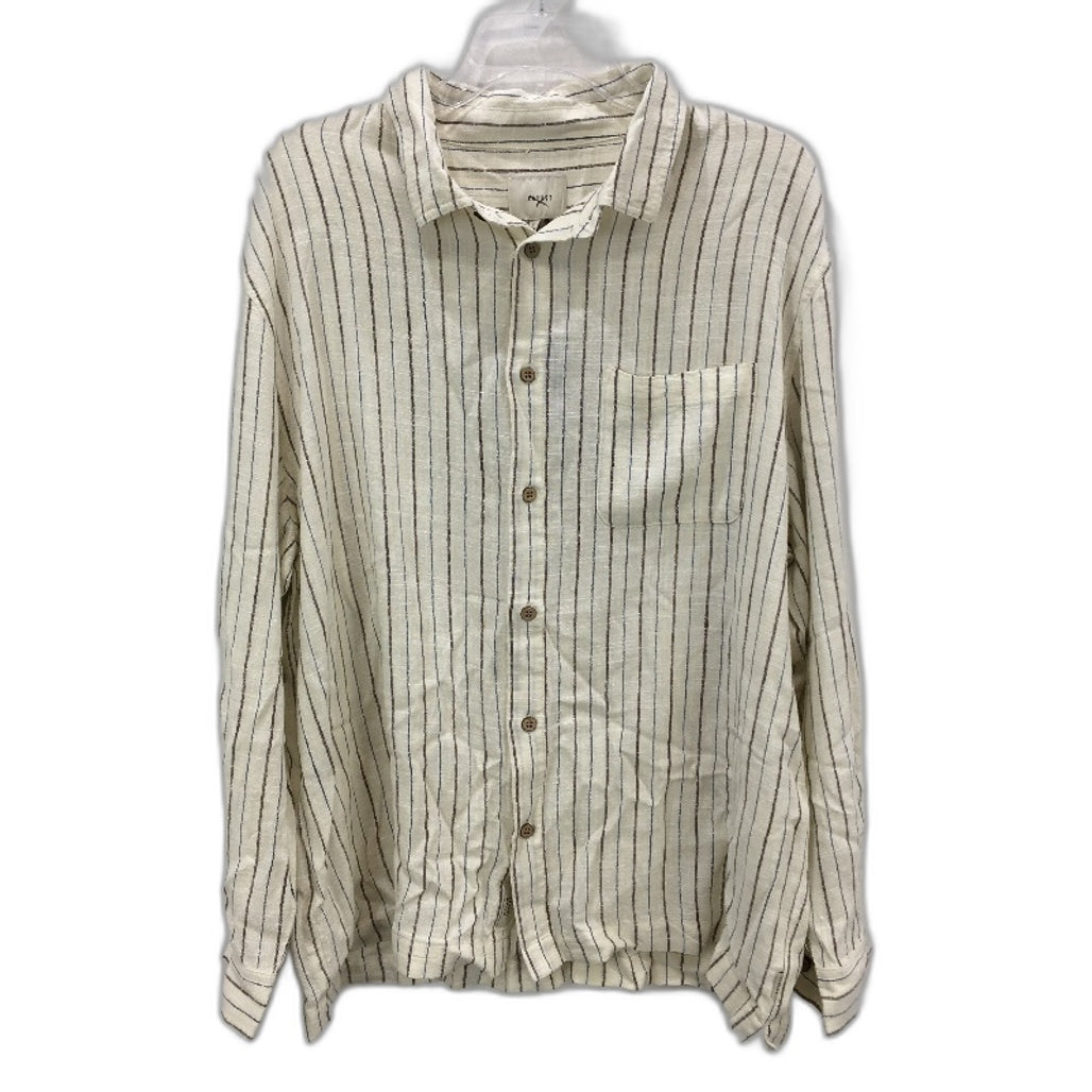 Arvust Natural Cream Striped Tesky Linen Blend Long Sleeve Shirt Mens Size L NEW