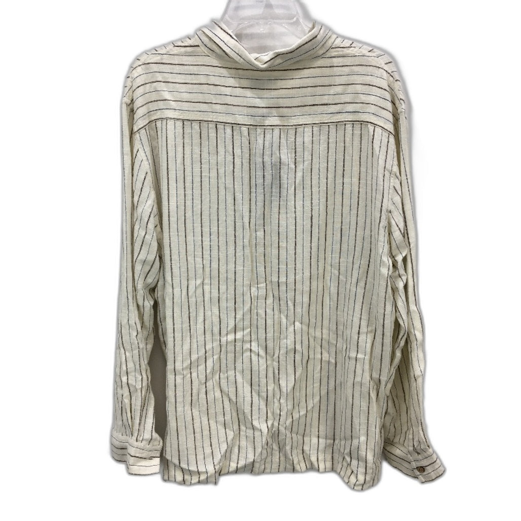 Arvust Natural Cream Striped Tesky Linen Blend Long Sleeve Shirt Mens Size L NEW