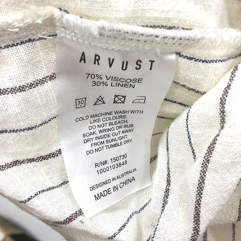 Arvust Natural Cream Striped Tesky Linen Blend Long Sleeve Shirt Mens Size L NEW